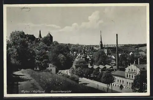 AK Mylau /Vogtland, Ortsansicht mit Fabriksgebäude