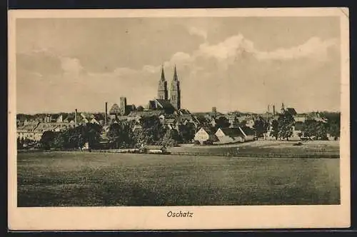 AK Oschatz, Ortsansicht mit Kirchtürmen