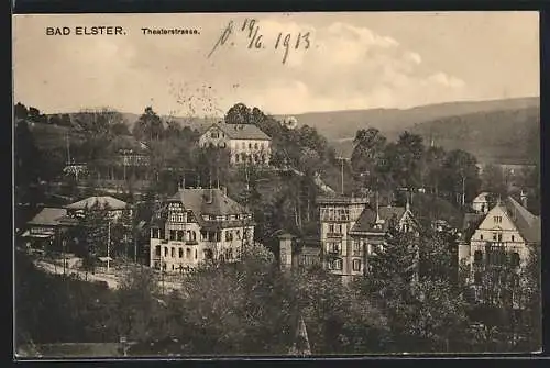 AK Bad Elster, Theaterstrasse aus der Vogelschau