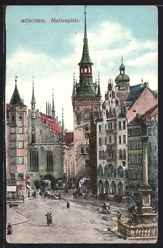AK München, Marienplatz aus der Vogelschau