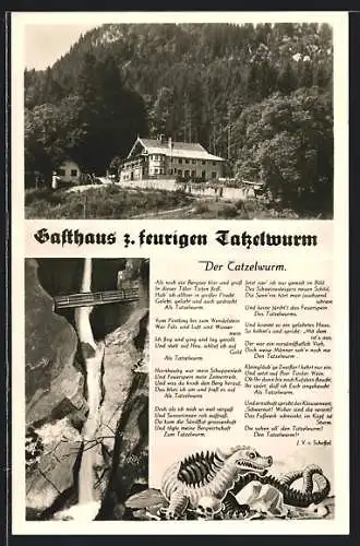 AK Oberaudorf, Gasthaus  Zum feurigen Tatzelwurm  mit Gedicht von J. V. v. Scheffel Der Tatzelwurm