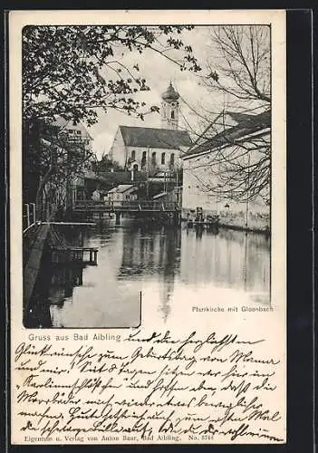 AK Bad Aibling, Pfarrkirche mit Gloonbach