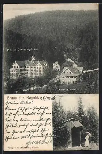 AK Nagold, Militär-Genesungsheim, Kurhaus Waldlust aus der Vogelschau