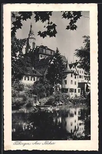 AK Tübingen Am Neckar, Teilansicht mit Kirche
