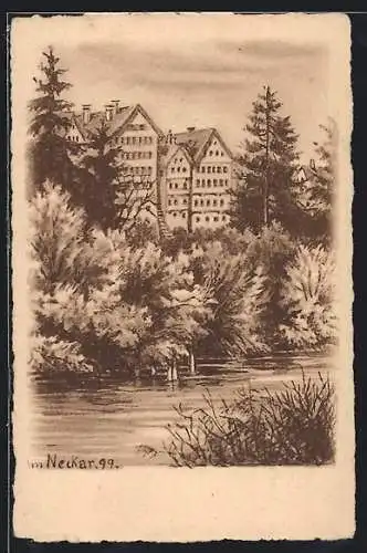 Künstler-AK Tübingen, Im Neckar