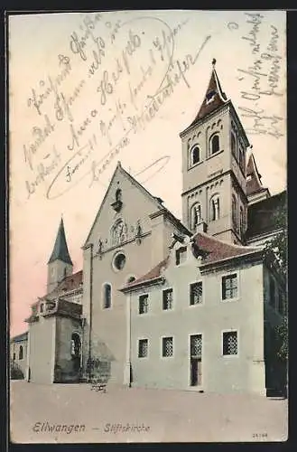 AK Ellwangen, Stiftskirche, Strassenpartie