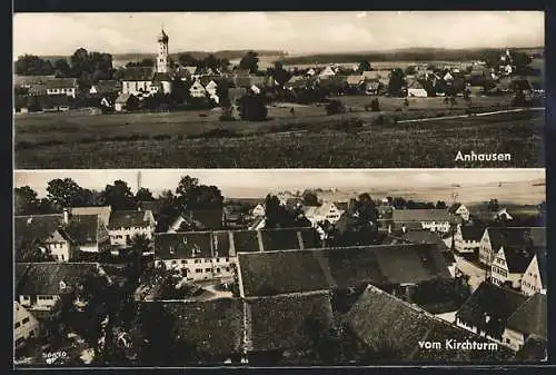 AK Anhausen / Augsburg, Ortsansicht mit Kirche, Teilansicht vom Kirchturm