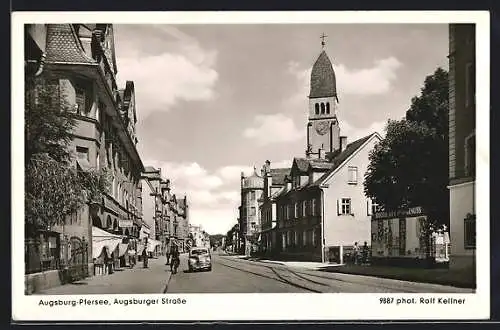 AK Augsburg-Pfersee, Augsburger Strasse mit Geschäft
