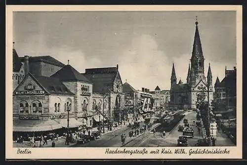 AK Berlin-Charlottenburg, Hardenbergstrasse mit Kaiser Wilhelm Gedächtniskirche und Konzert-Cafe