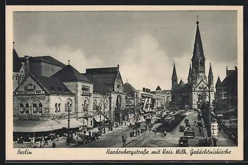 AK Berlin-Charlottenburg, Hardenbergstrasse mit Kaiser Wilhelm Gedächtniskirche und Konzert-Cafe