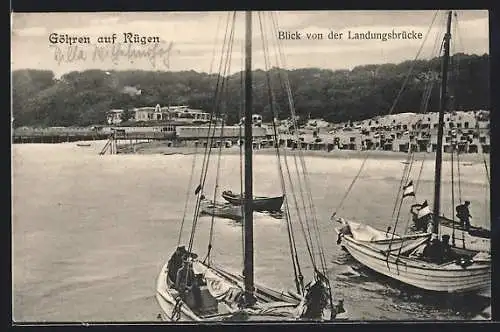 AK Göhren auf Rügen, Blick von der Landungsbrücke mit Booten