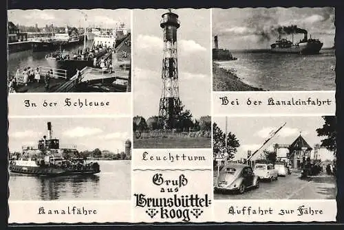 AK Brunsbüttelkoog, In der Schleuse, Leuchtturm, Kanalfähre