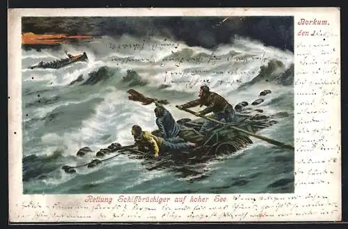 Künstler-AK Borkum, Rettung Schiffbrüchiger auf hoher See