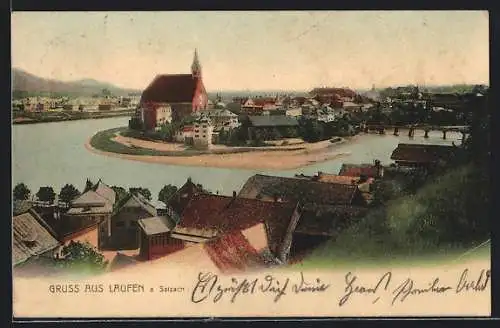AK Laufen a. Salzach, Ortspartie mit Kirche aus der Vogelschau