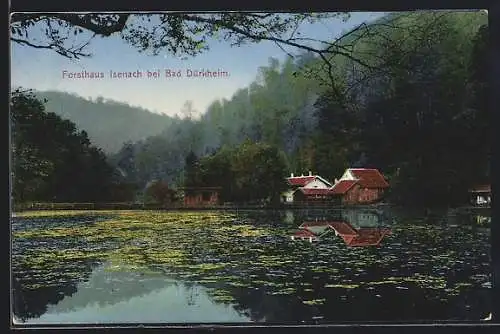 AK Isenach bei Bad Dürkheim, Uferpartie mit Gasthaus Forsthaus