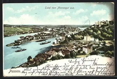 AK Passau, Blick vom Nonnengut aus auf Passau