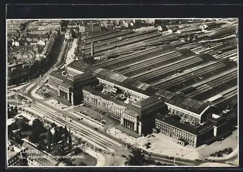 AK Leipzig, Hauptbahnhof vom Flugzeug aus