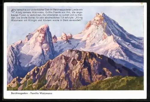 AK Berchtesgaden, Familie Watzmann, vermenschlichte Berge, Berggesichter
