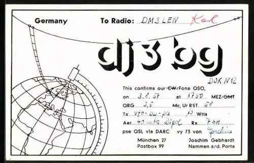 AK Radio dj 3 bg Deutschland, Globus mit Strickleiter zur Funkleitung