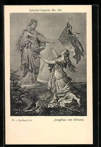 Künstler-AK Jeanne d`Arc / Johanna von Orleans, Jungfrau betet zur heiligen Maria
