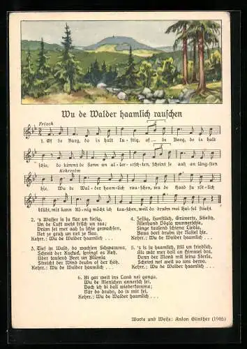 Lied-AK Anton Günther: Wu de Walder haamlich rauschen, 1905