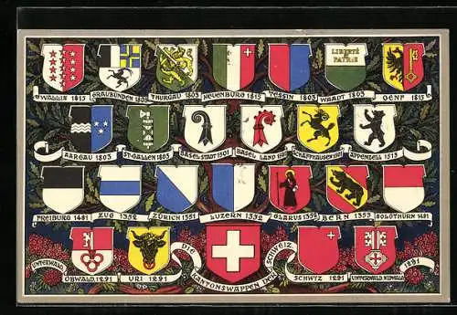 AK Schweiz, die Wappen der Kantone