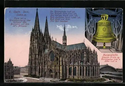 AK Köln, Kaiserglocke, Südseite des Doms, Vers