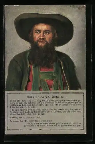 AK Freiheitskämpfer Andreas Hofer, Portrait mit Hut, Abschied