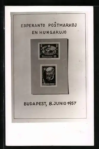 AK Budapest, Esperanto Postmarkoj en Hungarujo 1957, Briefmarken
