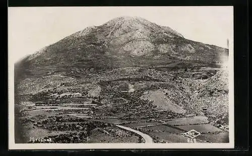 AK Mykenä, Landschafts-Panorama aus der Vogelschau