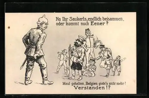 AK Deutscher Soldat staucht seine Feinde zusammen