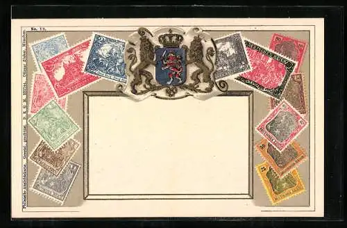 AK Verschiedene Briefmarken aus dem Deutschen Reich mit Wappen