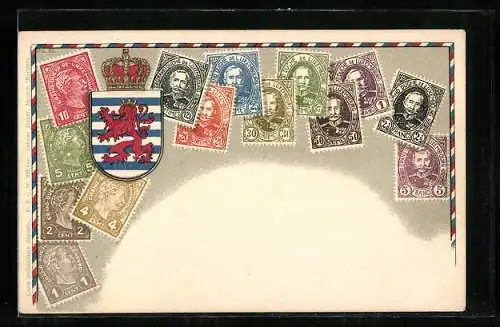 AK Briefmarken und Wappen des Landes Luxemburg