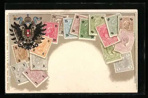Präge-AK Österreich, Briefmarken und Doppeladler