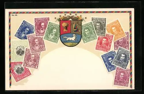 AK Venezuela, Briefmarken und Wappen