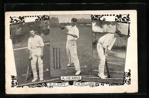 AK Cricket-Spieler S. H. Day, A. Hearne und E. W. Dillon