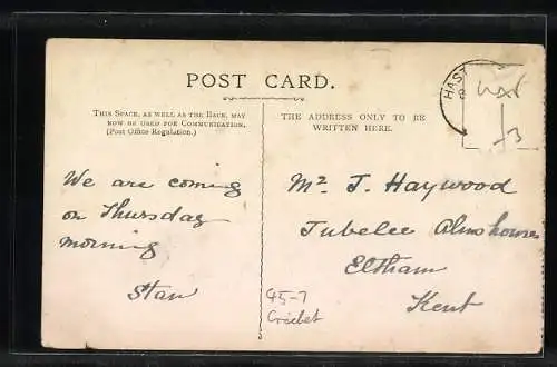 AK Cricket-Spieler S. H. Day, A. Hearne und E. W. Dillon