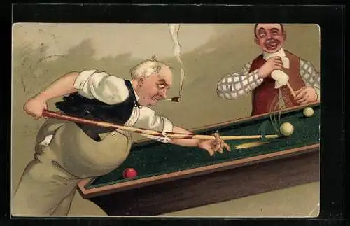 AK Rauchender Wirt und Mann beim Billard