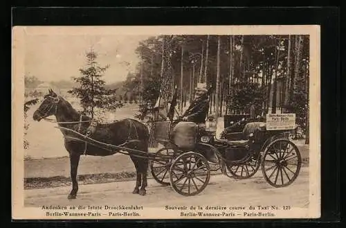 AK letzte Droschkenfahrt Berlin-Wannsee-Paris