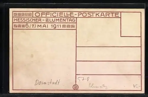 Künstler-AK Darmstadt, Reklame für den Hessischen Blumentag 1911 mit Putte