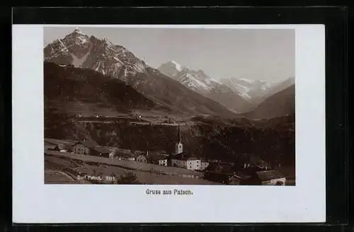 Foto-AK Fritz Gratl: Patsch, Ortsansicht mit Gebirgspanorama
