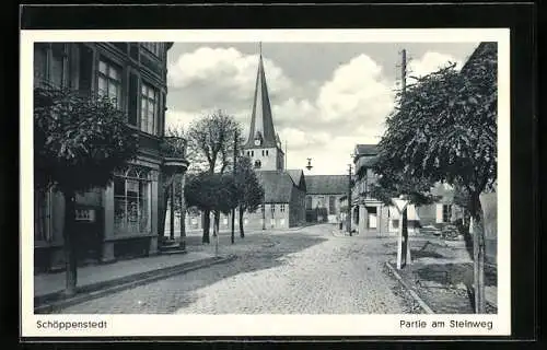 AK Schöppenstedt, Partie am Steinweg mit Blick auf Kirche