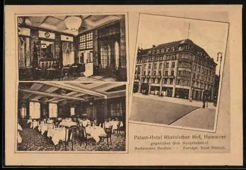 AK Hannover, Palast-Hotel Rheinischer Hof gegenüber dem Hauptbahnhof