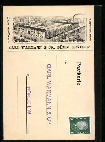 AK Bünde i. Westf., Cigarren-Fabrik Carl Warmann & Co.