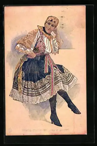 Künstler-AK Devce z Pistan, Slowakin in Tracht