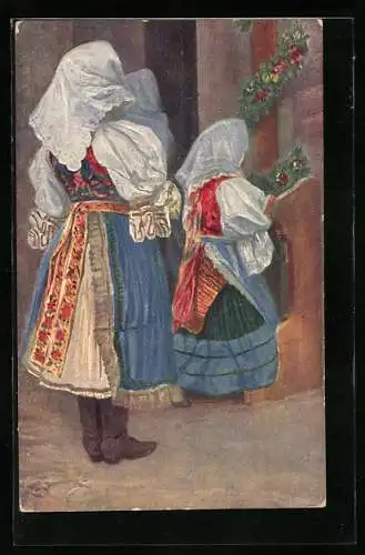 AK Zwei slowakische Mädchen in typischer Tracht