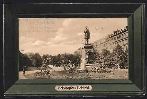 AK Helsingfors, Ortspartie mit Denkmal, Passepartout