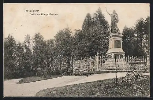 AK Insterburg, Partie am Kriegerdenkmal