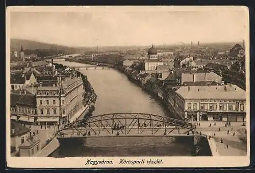 AK Nagyvárad, Körösparti részlet, Brücke, Synagoge