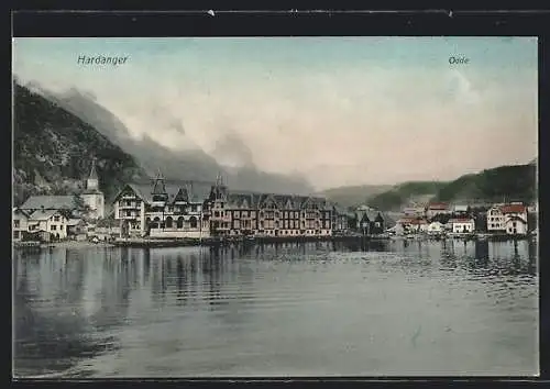 AK Hardanger, Ortspartie mit Blick über das Ufer